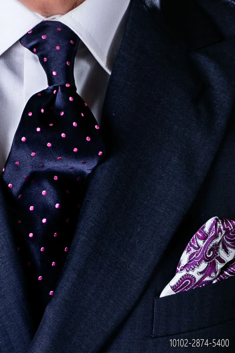 Tie in blue pure silk with pink polka dots