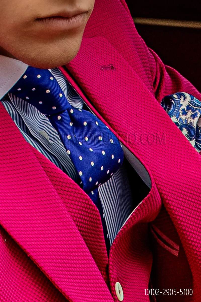 Tie in blue pure silk with white polka dots