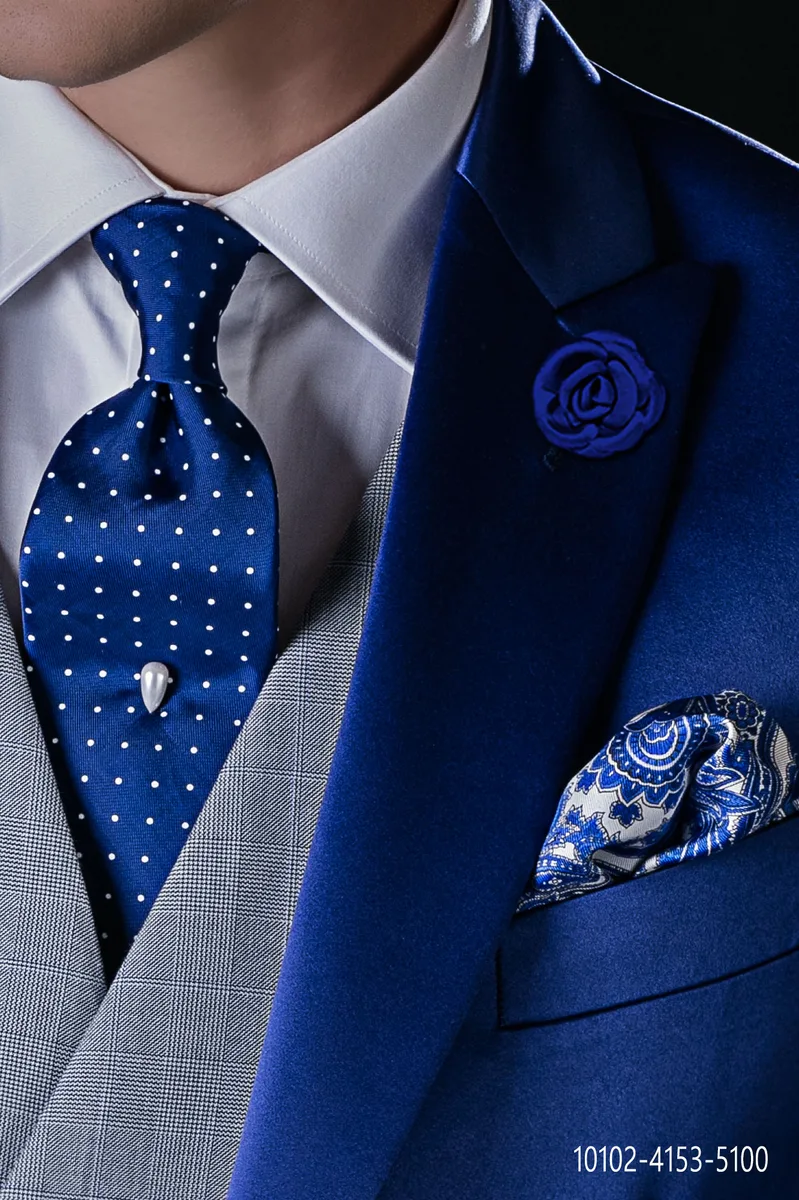 Cravatta blu royal con micro pois bianchi