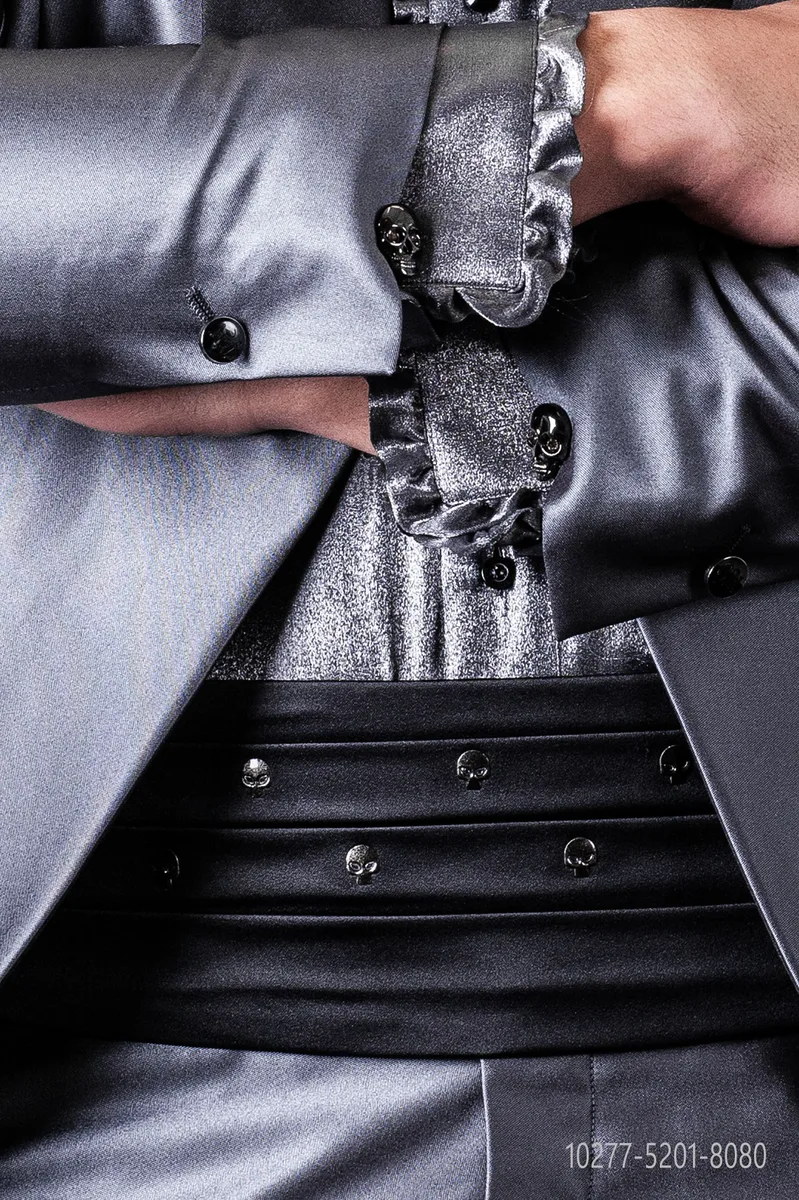 Black Satin Cummerbund with Metal Appliqué
