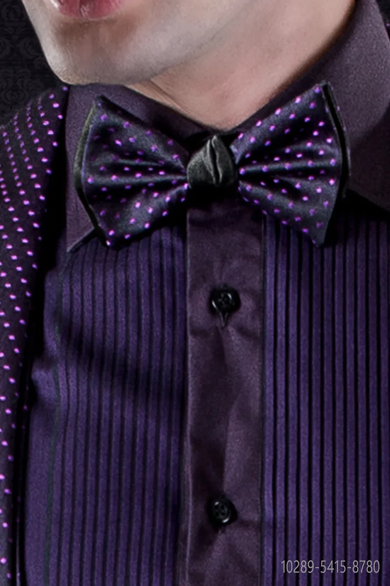 Nœud papillon bicolore jacquard noir à pois violets