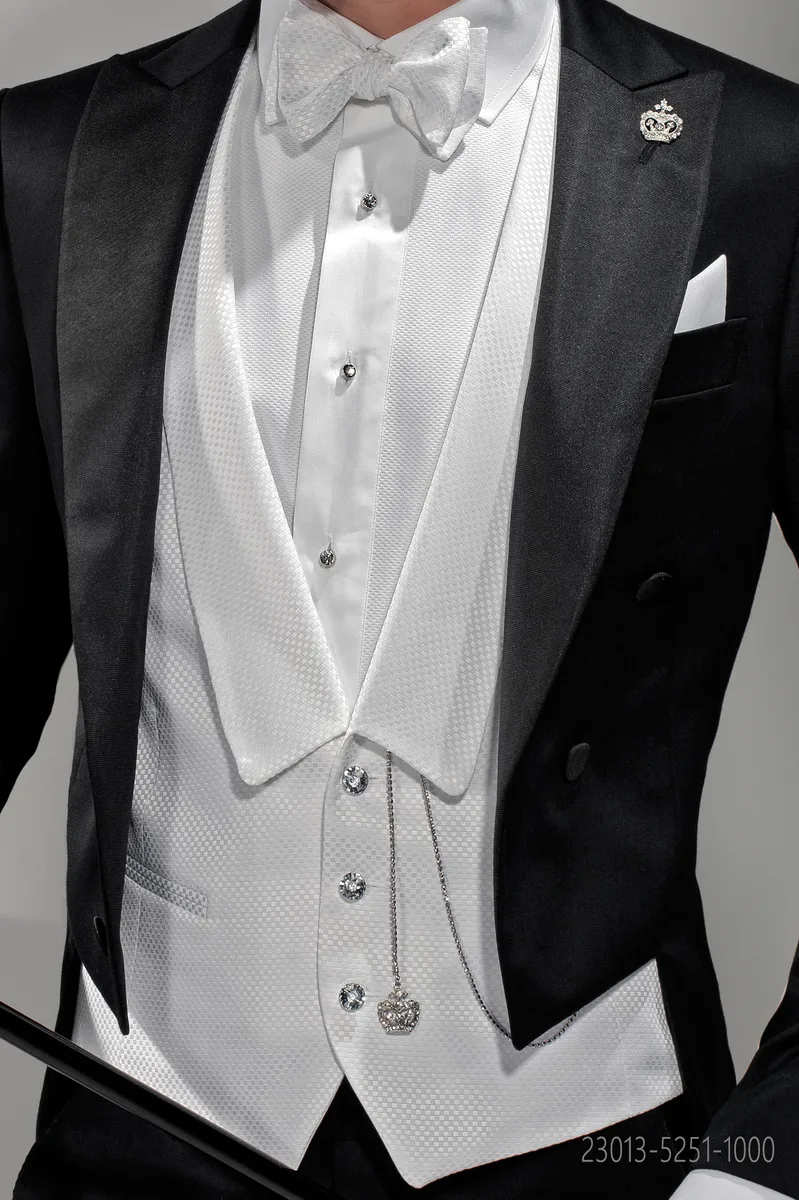 Gilet sciallato bianco microdisegno damier