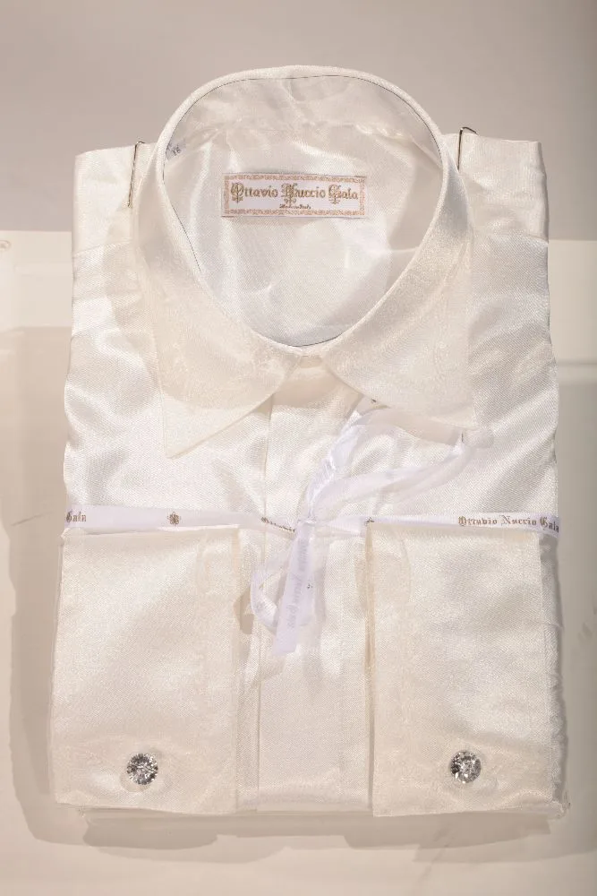 Camisa en raso blanca bordado flores