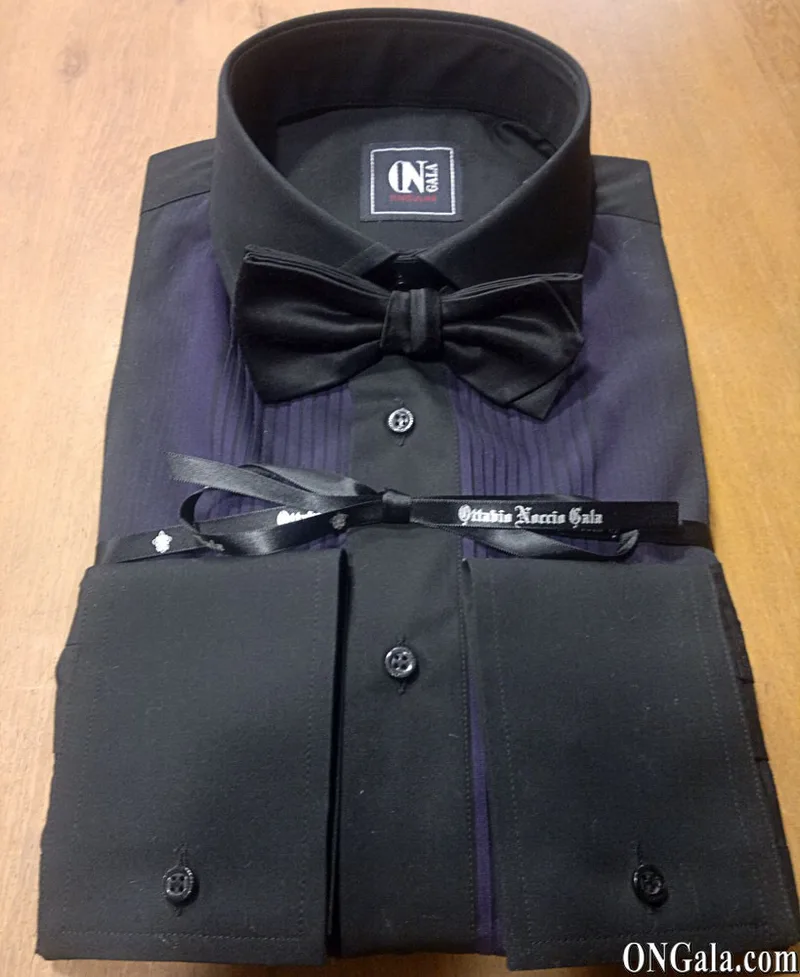 Schwarzes Tuxedo-Hemd aus Baumwolle mit Plissee