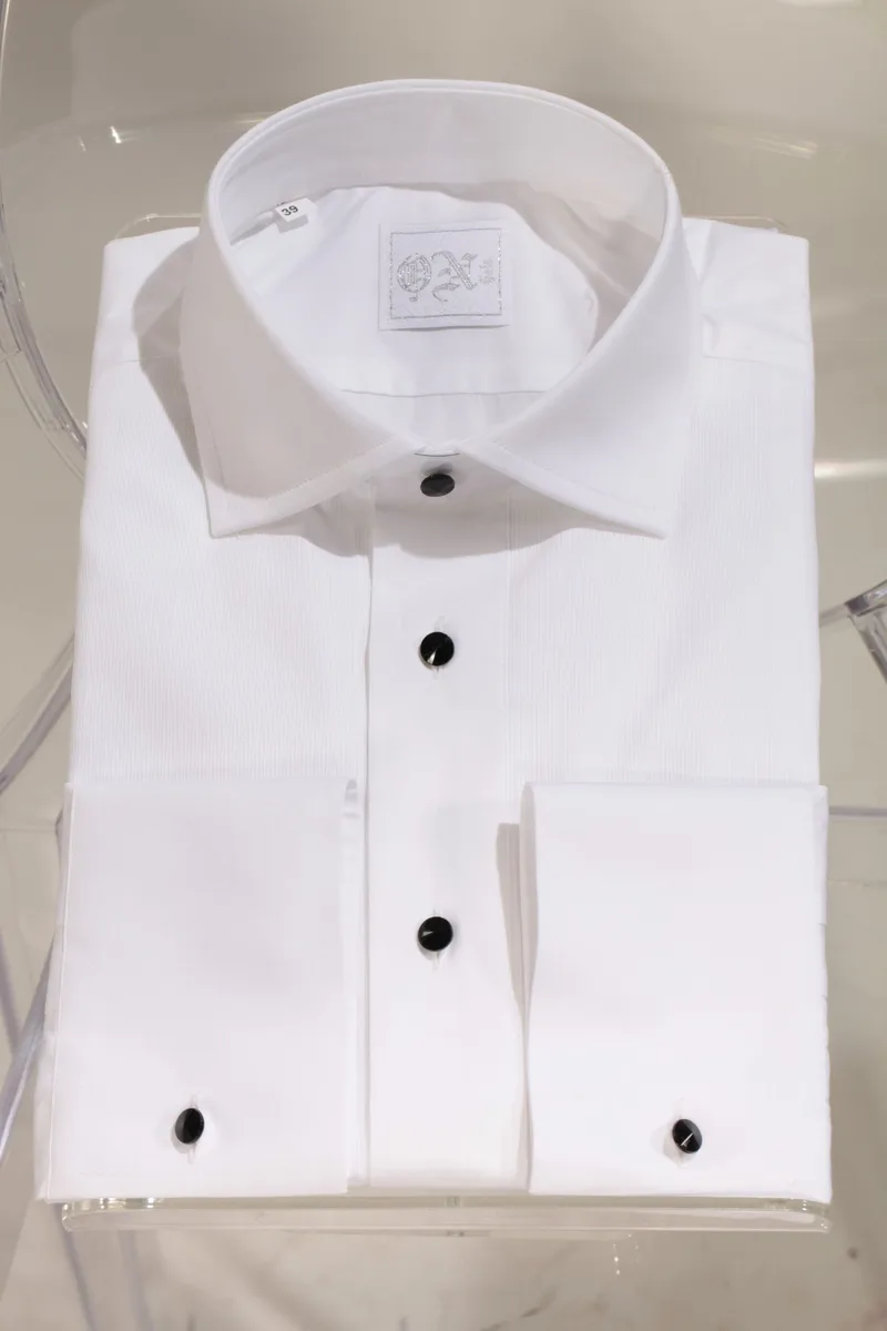Camicia bianca Tuxedo in cotone con pettorina in piqué