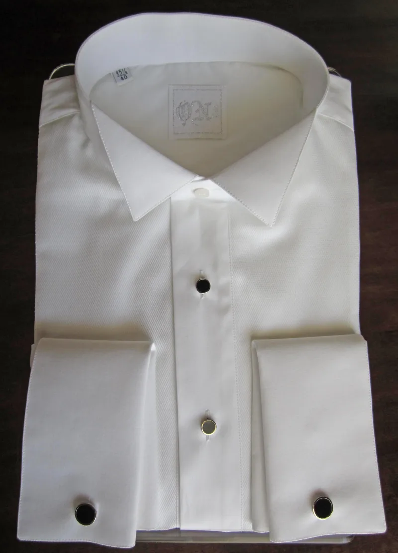 Camicia bianca Tuxedo diplomatica in cotone con pettorina in piqué
