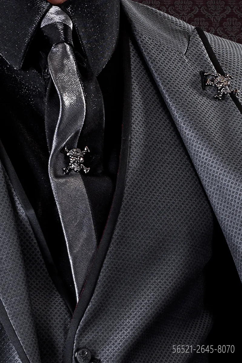 Cravattino bicolore in lurex nero e grigio con fazzoletto