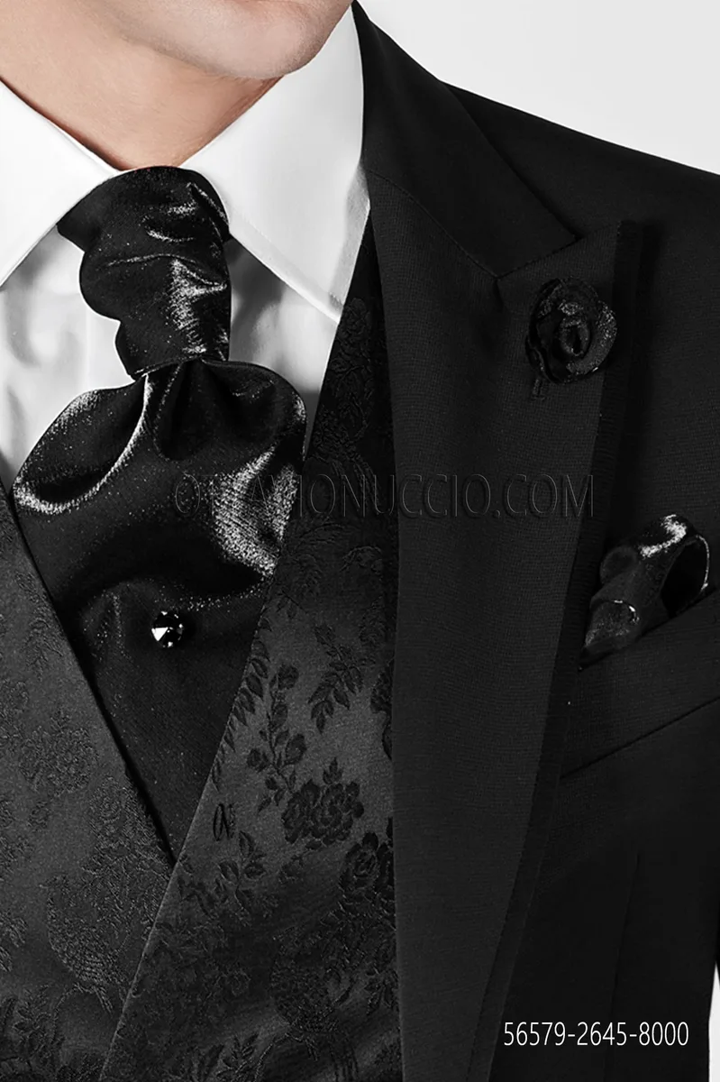 Plastron und Einstecktuch aus schwarzem Lurex