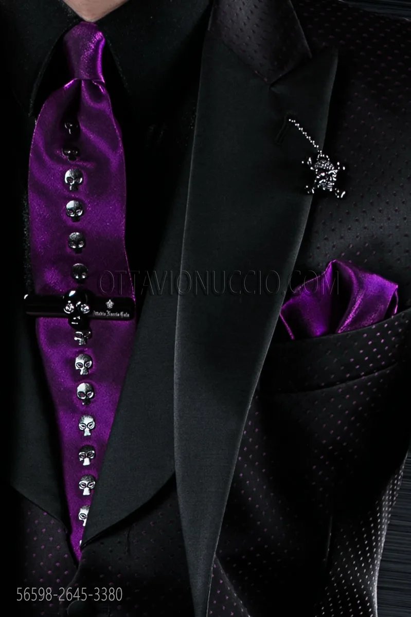 Cravatta e Fazzoletto in lurex viola