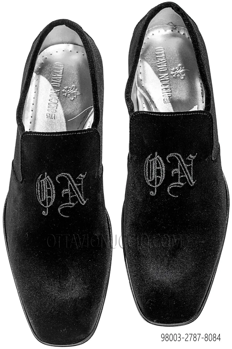 Slipper velluto nero ricamata nero-argento