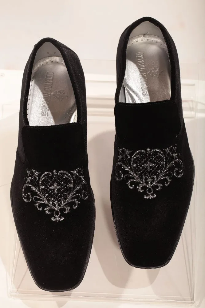 Slipper velluto nero ricamo nero-argento