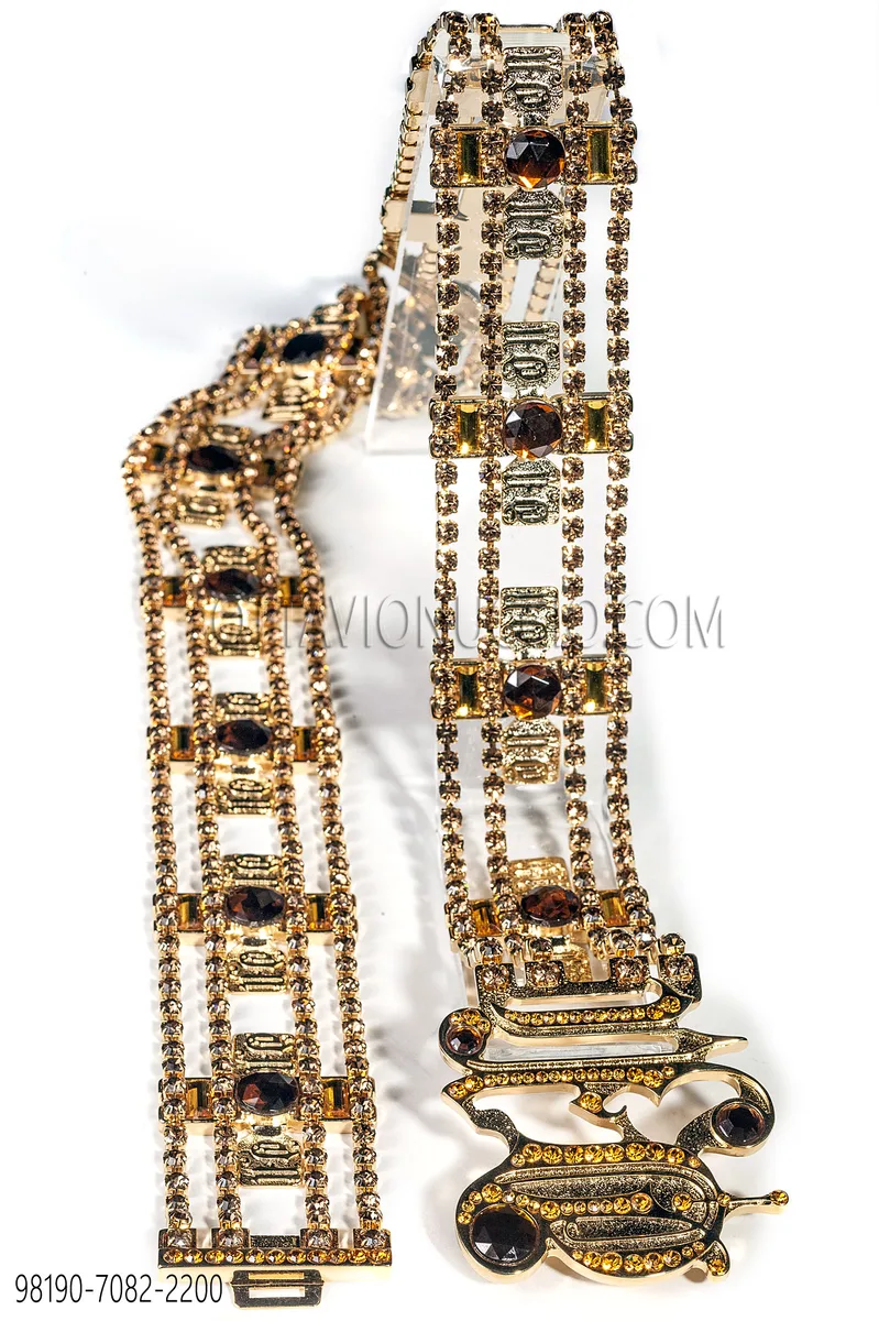 Metal rhinestone belt with gold finish