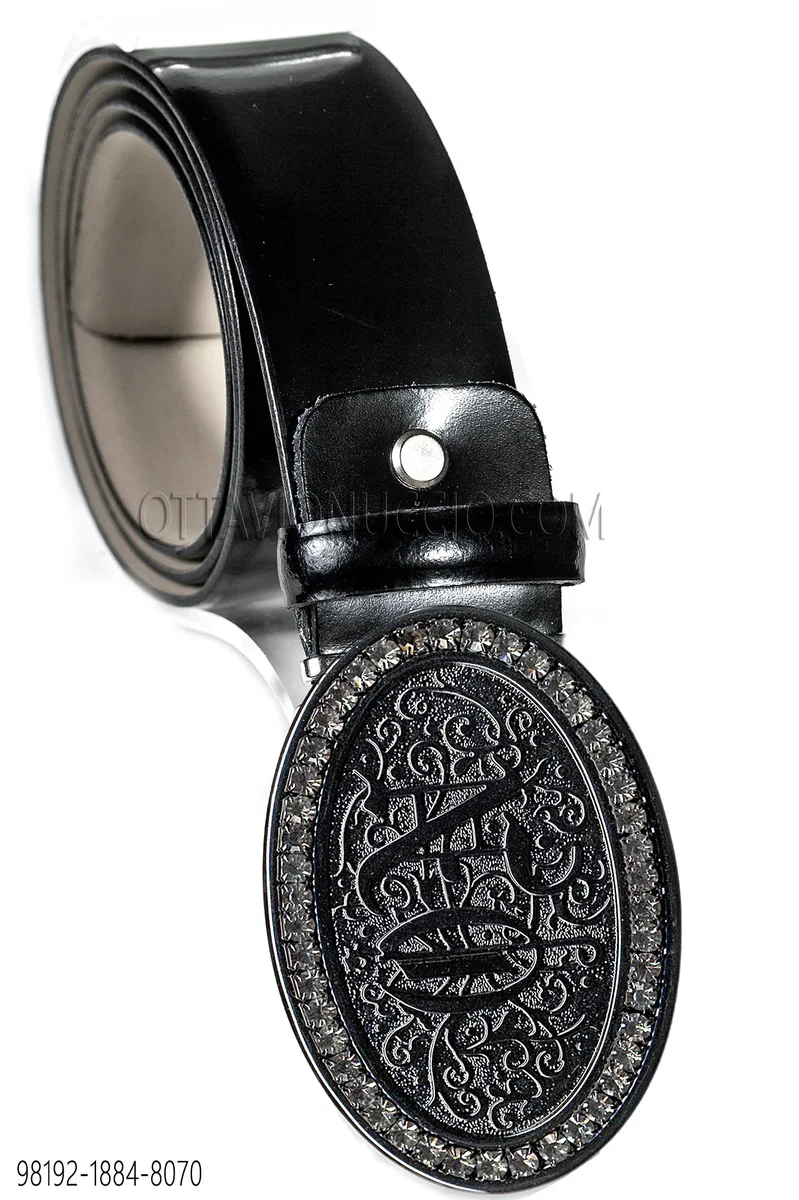 Cintura in pelle nera con fibbia fumé