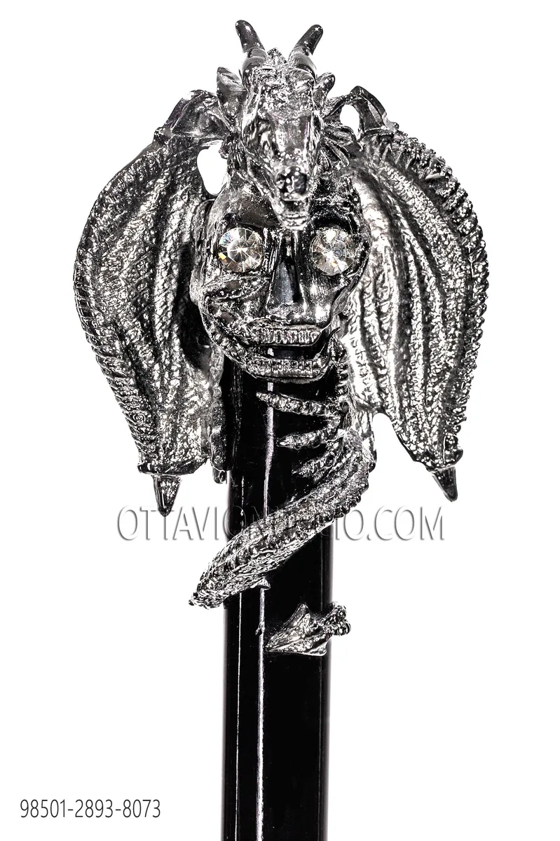 Schwarzer Stock mit Drachen aus Nickel