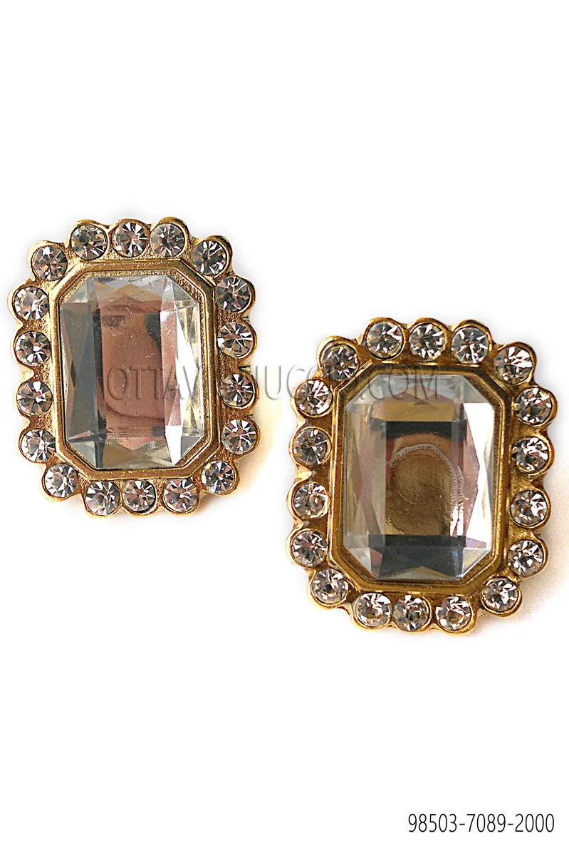 Rectangular gold-plated cufflinks with crystal stone