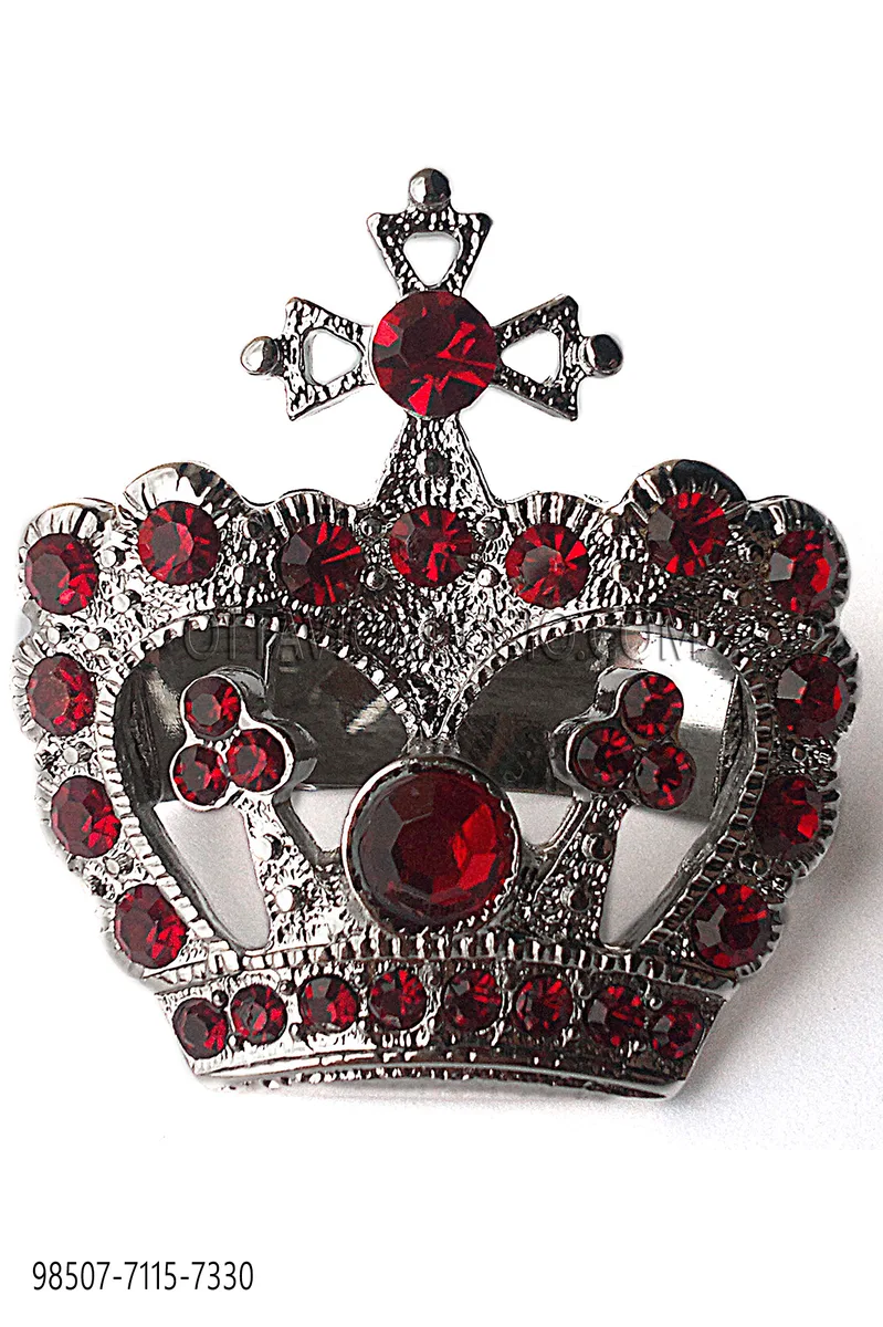 Crown knot holder in nickel with red rhinestones