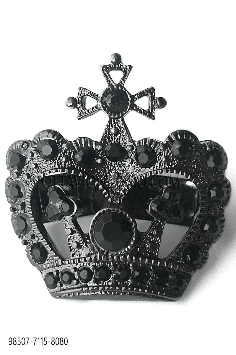 Serre-nœud couronne gris canon de fusil strass noirs
