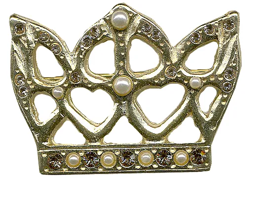 Crown-shaped brooch with gold finish