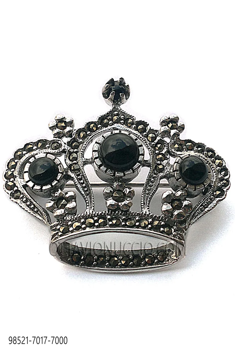Silver-Plated Crown Brooch