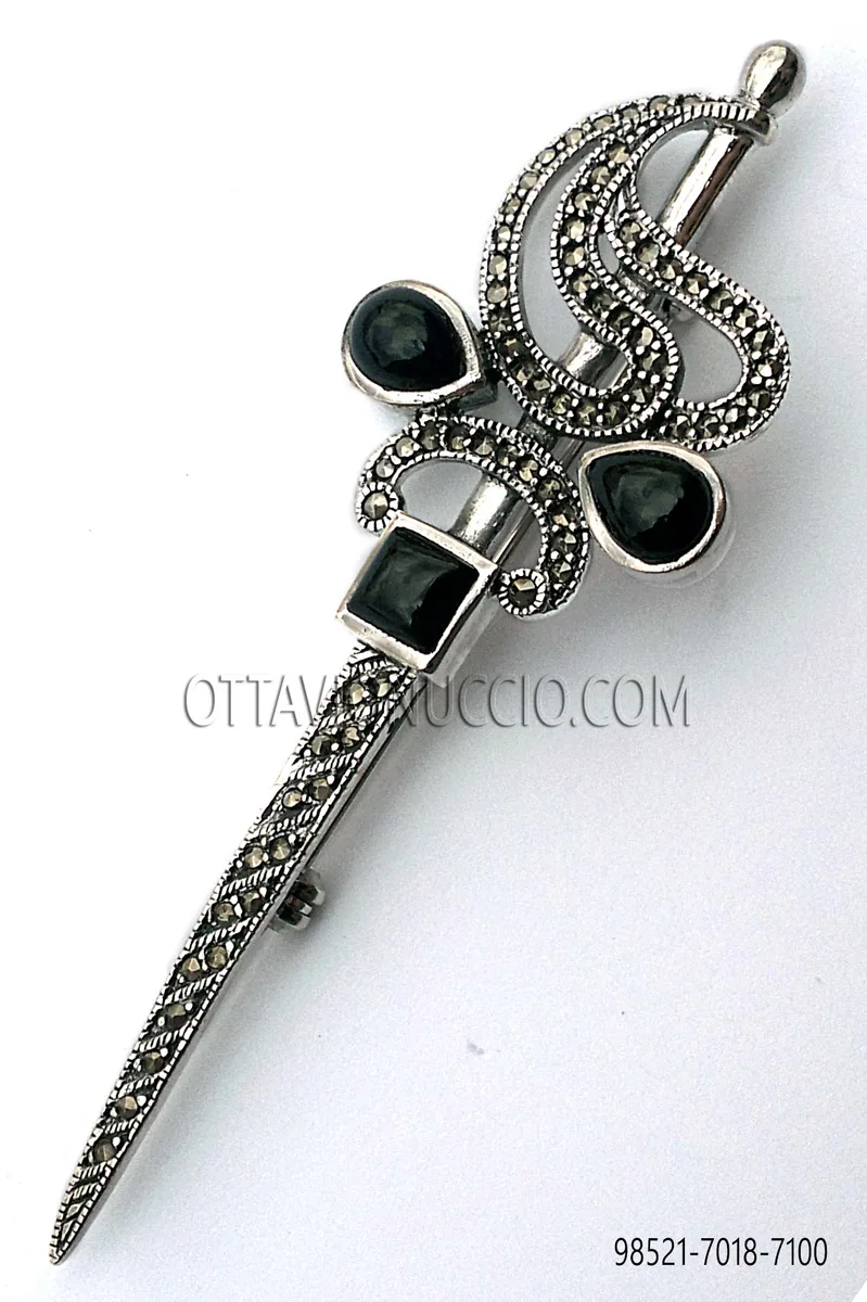 Silver-plated brooch, sword shape