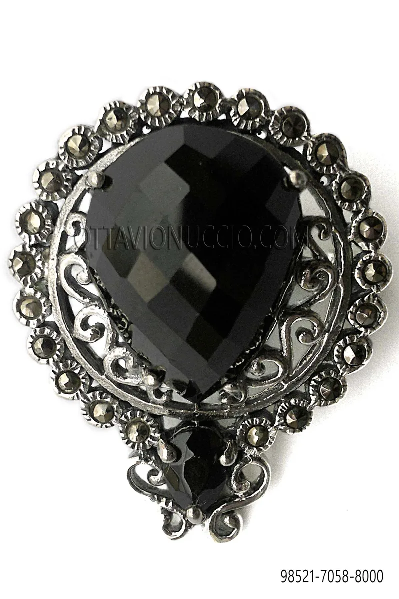Silver plated brooch with black stone