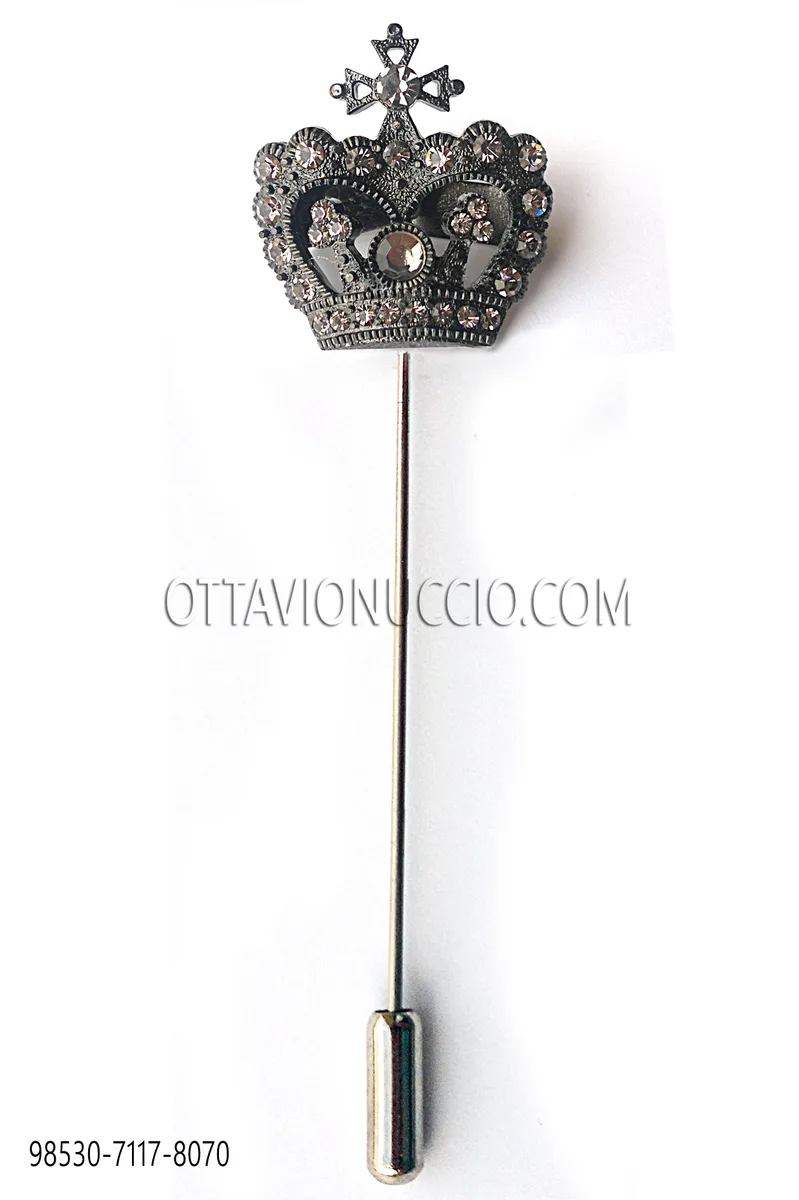 Crown stickpin with smoke rhinestones