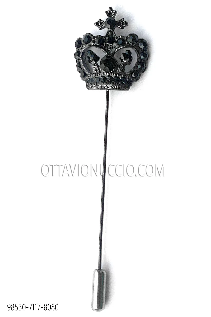 Crown stickpin with black rhinestones