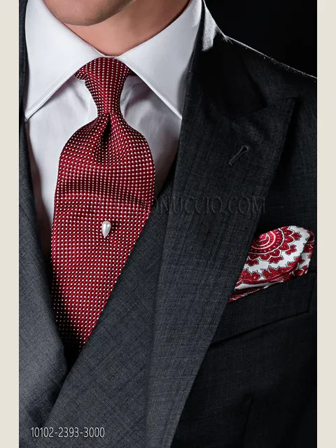 Tie in red pure silk with ochre micro-patterns