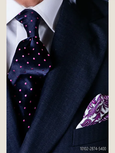 Tie in blue pure silk with pink polka dots