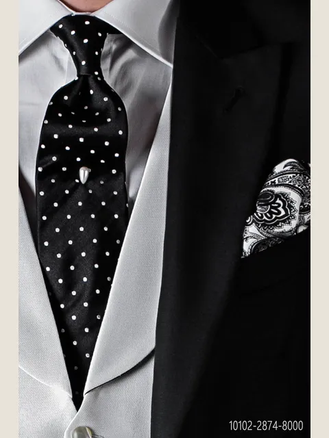 Tie in black silk satin with white polka dots