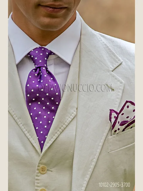 Tie in purple pure silk with white polka dots