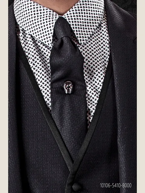 Slim tie in black herringbone fabric