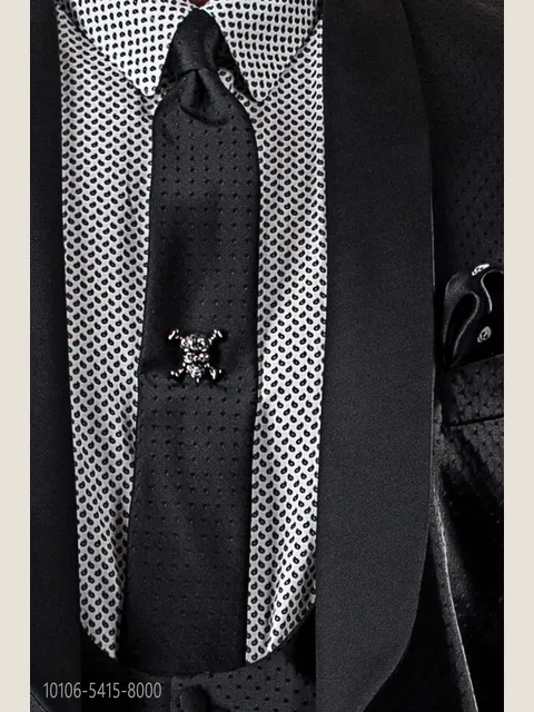 Black slim tie with tonal polka dots