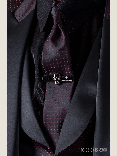 Black slim tie with red polka dots