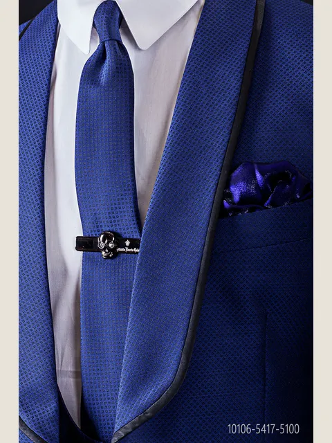 Blue necktie with black micro patterns