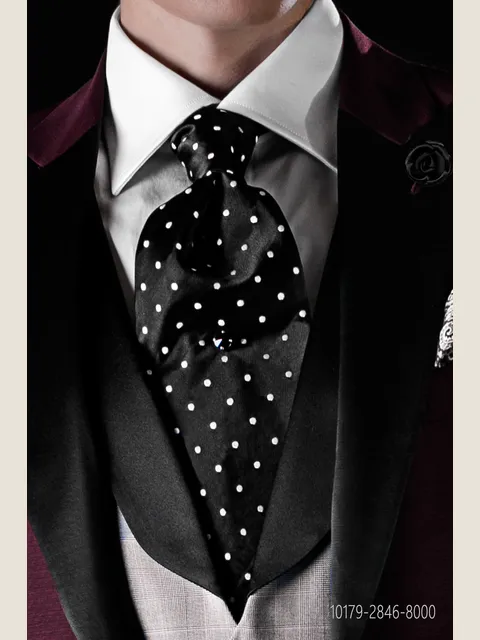 Black silk cravat with white polka dots