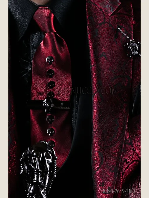 Slim tie in red lurex with skull appliqués
