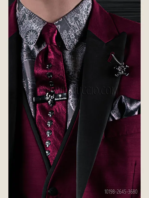 Slim tie in purple lurex with skull appliqués
