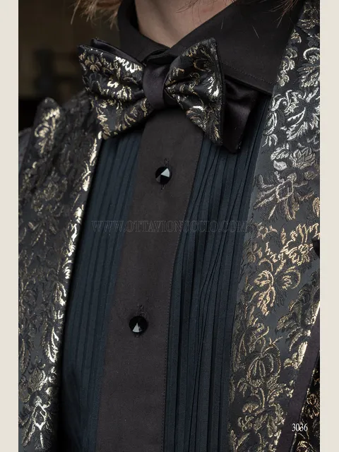 Two-coloured black and gold bow-tie with damask
