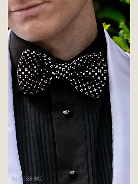 Knotted bow tie in black pure silk with patterns