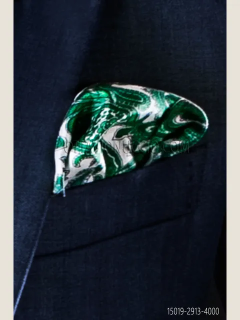 Green cashmere printed twill silk handkerchief