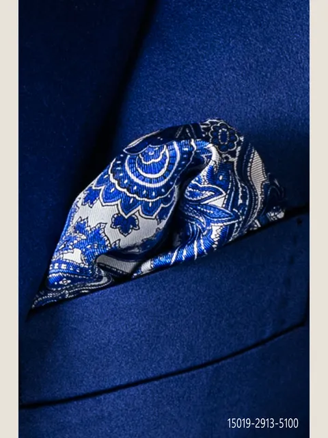 Blue cashmere printed twill silk handkerchief