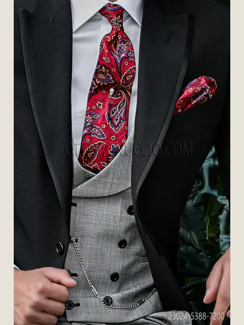 Double-breasted waistcoat in light Prince of Wales check