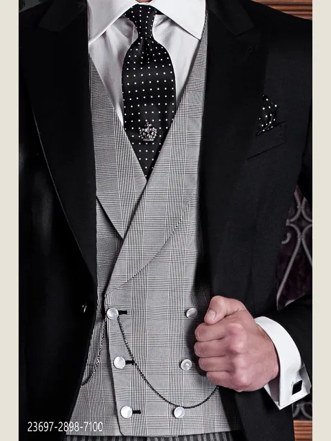 Waistcoat Prince of Wales check shawl lapel double-breasted grey