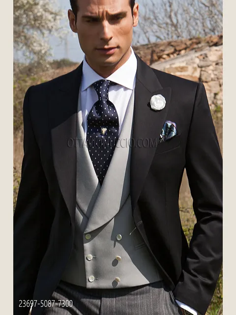 Double Breasted Waistcoat in Pearl Grey Pure Wool with Shawl Collar