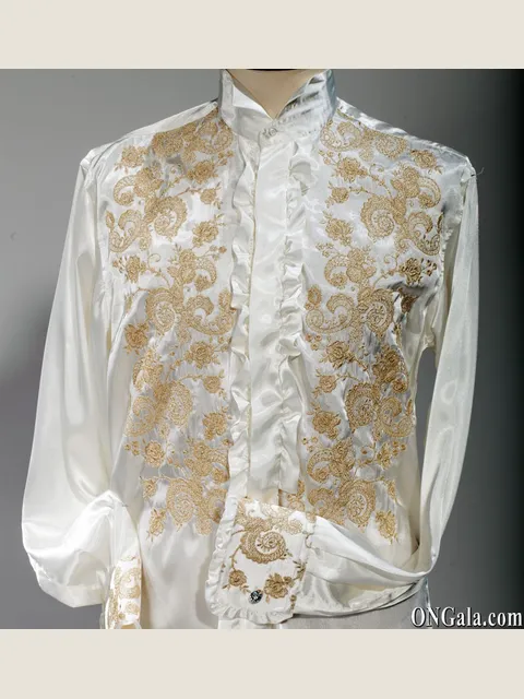 Natural white shirt with gold embroidery