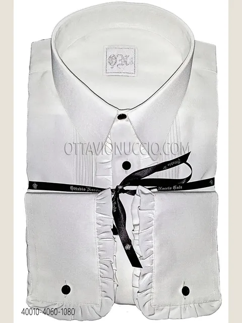White Shirt with Ruffles and Pleated Detail