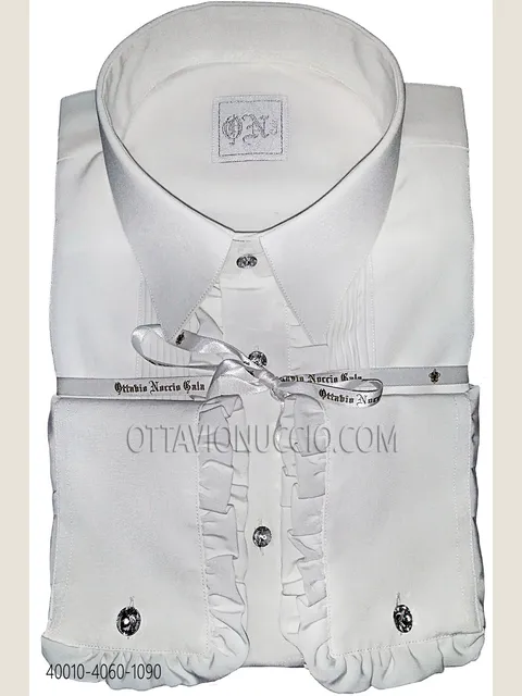 White Shirt with Ruffles and Pleated Detail
