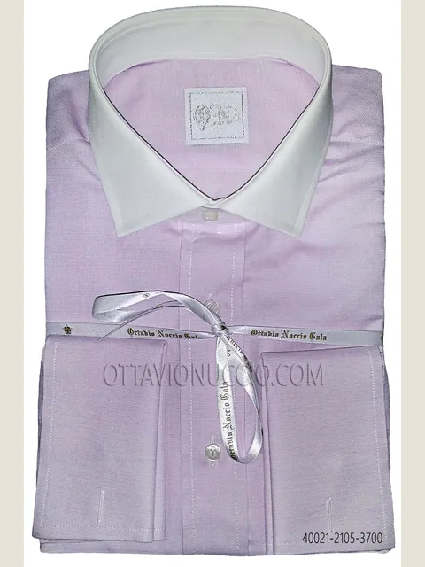 Purple Textured Cotton Shirt with Contrast Collar