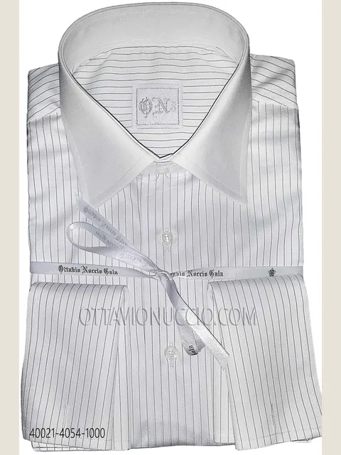 White Striped Cotton Shirt with Contrast Collar